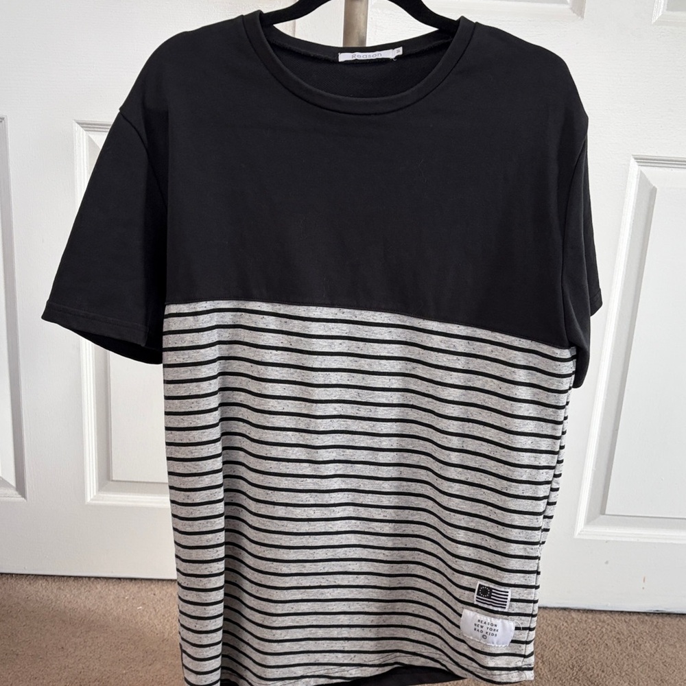 Reason Black and Gray Striped Tee